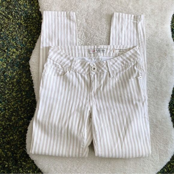 EUC Guess 1981 Medium rise skinny Emma fit Striped Jeans in Beige - Picture 1 of 3
